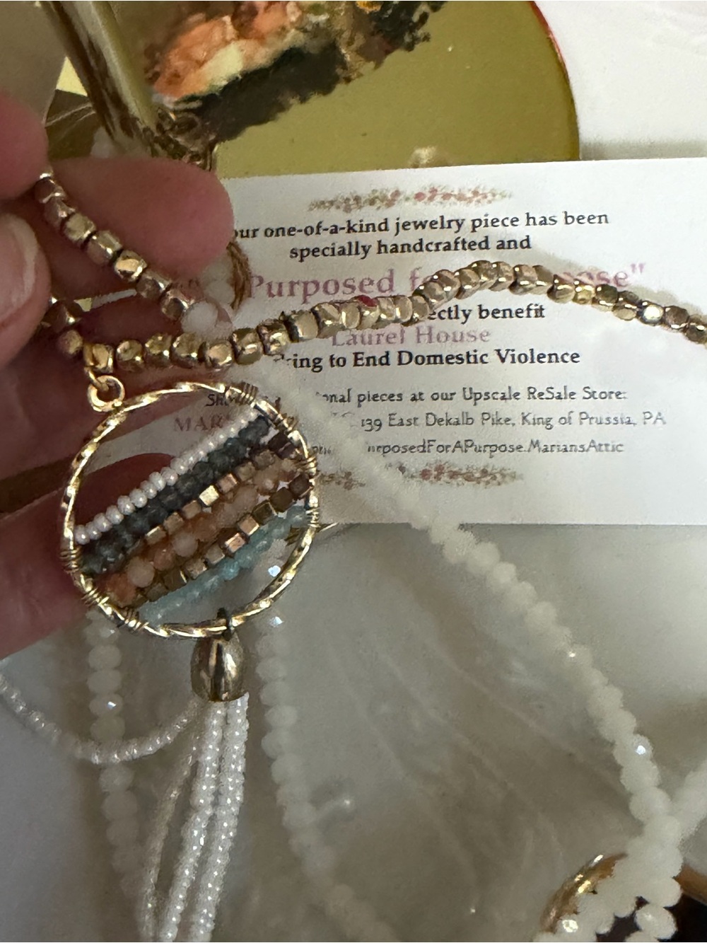 One-of-a-Kind -This handmade Beaded Circle w/Tassel Pendant Saves Lives deduct - Picture 8 of 8